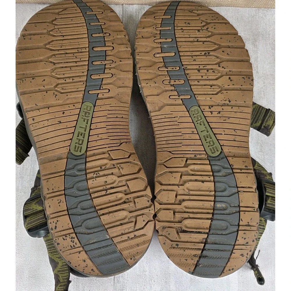 Rafters Stillwater Mountains Eco Green Camo Fabric Open Toe Sandals Men's Sz 10M